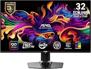 Msi Mag 321up Qd-Oled 32-Inch Qd-Oled 3840 X 2160 (Uhd) Computer Monitor, 165hz, Adaptive-Sync, Hdmi, Display Port, Vga Port, Vesa Mountable, Tilt, Height Adjustable, Speaker, 0.03ms, Black