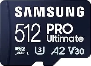 Samsung Pro Ultimate Microsd Memory Card + Adapter, 512gb Microsdxc, Up To 200 Mb/S, 4k Uhd, Uhs-I, Class 10, u3,v30, a2 For Gopro Action Cam, Dji Drone, Gaming, Phones, Tablets, Mb-my512sa/Am