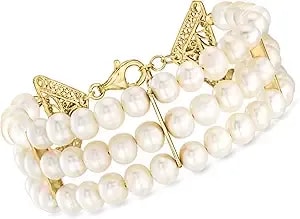 Ross-Simons 6.5-7.5mm Cultured Pearl 3-Row Bracelet In 18kt Gold Over Sterling. 7 Inches