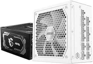Msi Mag a1000gl pcie5 White, Fully Modular Compact Gaming 1000w Power Supply, 80+ Gold, Atx 3.1 & Pcie 5.1 Ready, Native Dual-Color 12v-2x6 Cable, Low-Noise, Embossed Jacket Cables, 10 Year Warranty