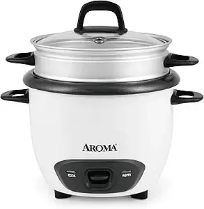 Aroma® Rice Cooker, 3-Cup (Uncooked) / 6-Cup (Cooked), Steamer, Small Rice Cooker, Oatmeal Cooker, Soup Maker, Auto Keep Warm, 1.5 Qt, White, Arc-743-1ng