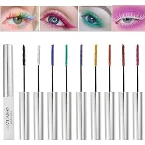 9 Colors Colored Mascara Set For Eyelashes, Red Pink Purple Blue White Black Halloween Rainbow Colorful Mascara Waterproof Charming Long Lasting Voluminous Mother'S Day Eye Makeup Gifts For Women
