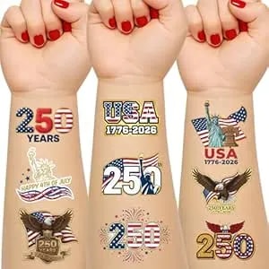 250th Anniversary Usa Temporary Tattoos - 15 Sheets 250 Years American Flag Tattoos Stickers 60 Styles, 1776-2026 250 Anniversary Decorations For 4th Of July Decorations