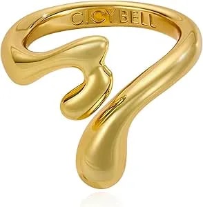 Cicy Bell 18k Gold Plated Rings For Women Trendy Irregular Waterdrop Melting Liquid Statement Chunky Ring Minimalis Jewelry Gifts Size 7