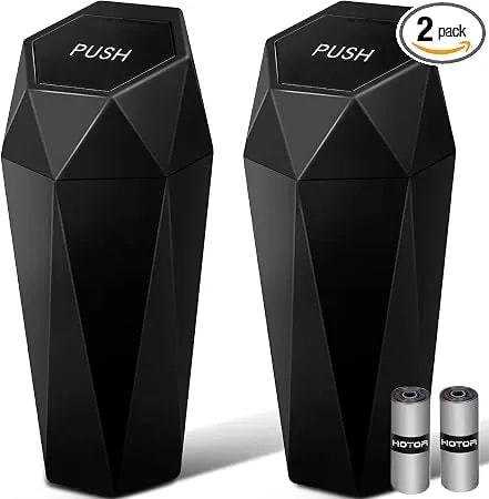 Hotor Car Trash Can With Lid, Leakproof, Black, 2 Pack - Car Accessories For Interior, Garbage Can With 30 Attached Trash Bags, Multipurpose Organizer And Storage For Home & Office