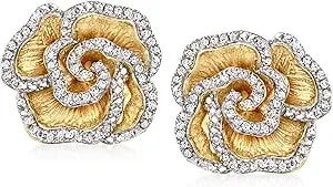 Ross-Simons 0.20 Ct. T.W. Diamond Flower Earrings In 18kt Gold Over Sterling