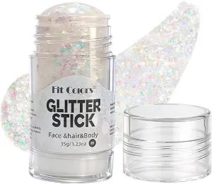 Body Glitter Stick,1.23oz Face Hair Glitter Sparkly Sequins Mermaid Body Paint Stick Eye Shimmer For Festivals,Halloween,Singer Concerts,Rave Parties,Cheer Makeup (White/Pink)