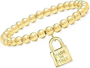 Ross-Simons Italian 6mm 18kt Gold Over Sterling Bead Stretch Bracelet With Made In Italy Lock Charm