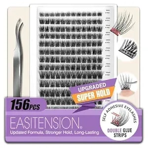 Self Adhesive Eyelashes Upgraded 156 Pcs Easitension Clusters Kit Lash Clusters Diy Pre Glued No Glue Needed No Remover No Residue, Black (Self Adhesive Eyelashes)