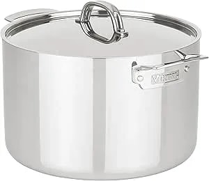 Viking 3-Ply Stainless Steel Stock Pot, 12 Quart Soup Cooking Pot With Lid, Kitchen Cookware, Dishwasher And Oven Safe, Induction Ready, Silver