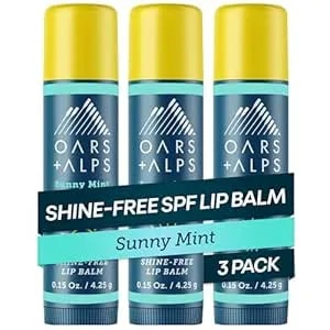 Oars + Alps Lip Suncreen, Spf 18 Lip Balm, Shine Free Sunscreen For Lips, Infused With Vitamin E, Peppermint & Spearmint, Water & Sweat Resistant, Moisturizing, Hydrating, Sunny Mint Scent, 3pk