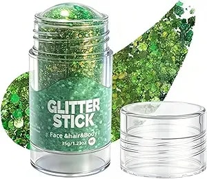 4th Of July Glitter Stick, 2026 New Red White Blue Body Hair Sparkle, Red White Blue Body Hair Glitter Stick, Waterproof Makeup Glitters For Festival Face Glitter For World Cup (1, Green)