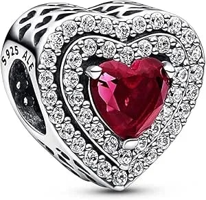 Pandora Sparkling Red Leveled Heart Charm - Compatible With Pandora Moments - Stunning Women'S Jewelry - Made With Sterling Silver & Man-Made Crystal