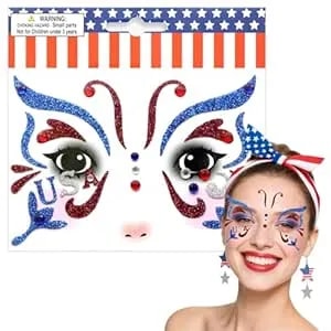 1 Sheet 4th Of July Face Gems Cute Glitter Usa Butterfly Face Jewels Stick On Face Bling Eye Gems Face Stickers For Women, Body Eyes Face Tattoos Sticker For Independence Day Party Festival Accessory
