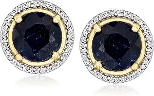 Ross-Simons 4.70 Ct. T.W. Sapphire And .19 Ct. T.W. Diamond Earrings In 18kt Gold Over Sterling