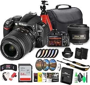Nikon D3100 DSLR Camera Kit With 18-55mm VR Lens – Beginner-Friendly & Compact (25472) + Photography Software + Camera Bag + 64GB Memory Card + Flexible Tripod + Cleaning Kit + Hand Strap + More