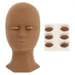 Eyelash Mannequin Head With 4 Pairs Eyelids Makeup Practice Exercise Set Training Lash Extension Supplies (Black)