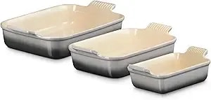 Le Creuset Stoneware Set Of 3 Heritage Rectangular Dishes, Oyster