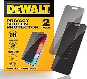 Dewalt Heavy Duty 2pack Privacy Screen Protector Compatible With Iphone 17 Pro Max Dynamic Island, Sensor Protection, Antispy Tempered Glass [9h Hardness] Case Friendly High Response, Hd Quality