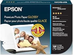 Epson S041727 Premium Photo Paper, 68 Lbs., High-Gloss, 4 X 6 (Pack Of 100 Sheets),White