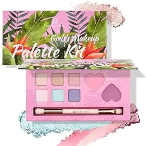 Color Nymph Girls Eye & Cheek Makeup For Kids - Eyeshadow & Blush & Highlighter Palette For Teens Girls Tweens, Beginner-Friendly, Gentle Makeup Kits For Starter, Makeup Gift For Birthday (Pink)