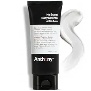 Anthony No Sweat Body Defense Deodorant For Men, Anti-Chafing & Anti-Itch Cream-To-Powder Lotion For Groin, Thighs & Underarms, Talc-Free, Absorbs Moisture, Sweat & Odor Control, 3 Fl Oz