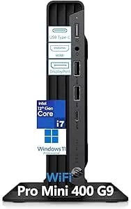 Hp Pro Mini 400 g9 Business Desktop Pc - Intel 12-Core i7-12700t - 16gb ddr4 Ram, 256gb Nvme Ssd - Wifi, Bluetooth - Dual Monitor Support (2 Displayport, Hdmi, 2 Usb-C) - Keyboard & Mouse - Win 11 Pro
