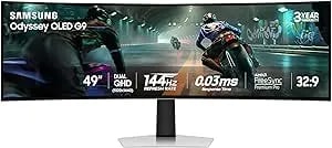Samsung 49" Odyssey Oled g9 (g91sd) Dual Qhd Qd-Oled G-Sync Compatible Curved Gaming Monitor, 144hz, 0.03ms, Amd Freesync Premium Pro, Ergonomic Stand, 3 Year Warranty, ls49dg910snxza