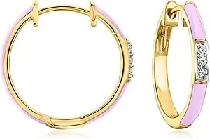 Ross-Simons Pastel Purple Enamel Hoop Earrings With Diamonds In 18kt Gold Over Sterling