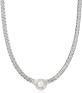 Ross-Simons 8mm Cultured Pearl Flat Wheat-Chain Necklace In Sterling Silver