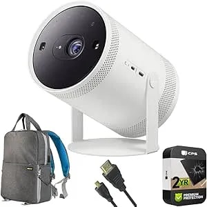 Samsung SP-LFF3CLAXXZA The Freestyle Projector 2nd Gen With Gaming Hub Bundle With Backpack For Mirrorless And DSLR Cameras + 6 Feet Micro-HDMI To HDMI A/V Cable + 2 Year CPS Enhanced Protection Pack