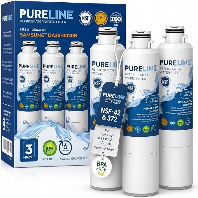 Pureline da29-00020b Water Filter Replacement For Samsung® da29-00020a/B, Haf-Cin/Exp, Haf-Cin, Kenmore 46-9101, 469101, 9101 Refrigerator Water Filter (3 Pack)