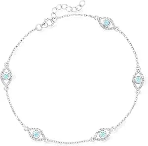 Ross-Simons 1.90 Ct. T.W. Swiss Blue And White Topaz Evil Eye Station Anklet In Sterling Silver. 9 Inches