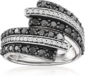 Ross-Simons 1.50 Ct. T.W. Black And White Diamond Bypass Ring In Sterling Silver