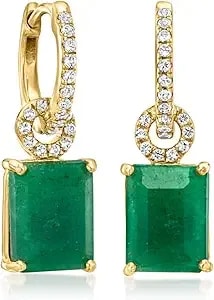Ross-Simons 5.50 Ct. T.W. Emerald And .20 Ct. T.W. White Topaz Drop Earrings In 18kt Gold Over Sterling
