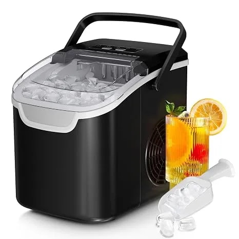 Antarctic Star Countertop Ice Maker Machine, 26lbs/Day Fastest 6‑Min Ice - 8 Bullet Ice In 6min, 2 Sizes, Energy-Saving, Portable Handle, Self-Cleaning, Basket/Scoop, Home/Bar/Rv/Camping. Black
