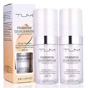 2pcs 30ml Tlm Colour Changing Foundation Makeup Concealer Cover Cream Full Coverage Flawless Liquid Base Nude Face Liquid Cover Concealer Change Skin Tone All-Day Moisturizing Foundation For Women&Girls