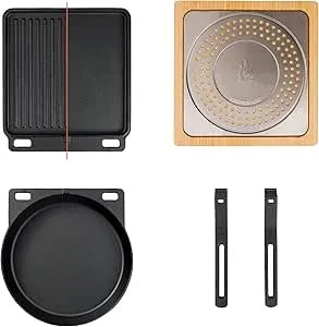Solo Stove Pi Cast Iron 3-Piece Cookware Set - Incl. Round Skillet (30,5 Cm), Reversible Grill/Griddle (29,2 X 33 Cm), 2 Removable Handles, Bamboo/Stainless Steel Base For Protection
