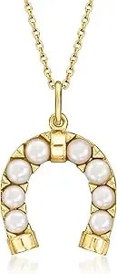 Ross-Simons 3-3.5mm Cultured Pearl Horseshoe Pendant Necklace In 18kt Gold Over Sterling. 18 Inches