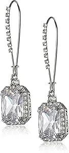 "Cz Ears" Crystal Cubic Zirconia Square Long Drop Earrings