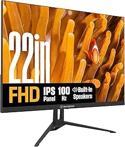 Westinghouse 22 Inch Computer Monitor, 1080P FHD IPS Gaming Monitor, 100Hz, 1ms, Built-In Speakers, Eye Care, Adaptive Sync Support (Freesync Compatible), HDR, VESA, HDMI & VGA W/Gaming Mode