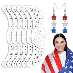 4th Of July Accessories For Women Star Dangle Earrings 6pcs Red White Blue Glitter Freckles Temporary Tattoos Face Stickers Patriotic Flag Independence Day Theme Party Outfit