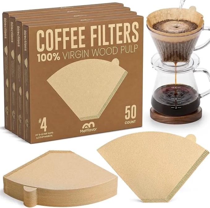 200 Count #4 Cone Coffee Filters, Unbleached Natural Paper Coffee Filters For 8–12 Cup Coffee Makers, Disposable #4 Cone Filters Compatible With Ninja Cuisinart, Drip Coffee Maker & Pour Over Brewers