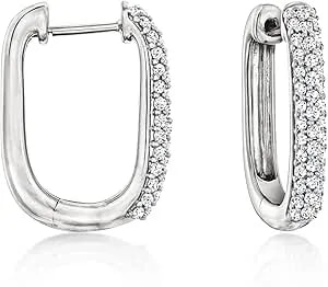 Ross-Simons 0.50 Ct. T.W. Diamond Paper Clip Link Hoop Earrings In Sterling Silver