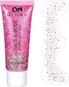 Face Body Glitter & Glitter Freckles Kit Pink- Hair Glitter Sparkles Chunky, Easy Apply & Wash Off For Women&Kids, For Festivals Party