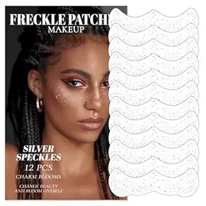 12pcs Glitter Freckles For Women, Long Lasting Waterproof Holographic Sparkle Temporary Face Tattoo Star Sticker Makeup Patches For Rave Musical Festival Accessories (Silver Freckles)