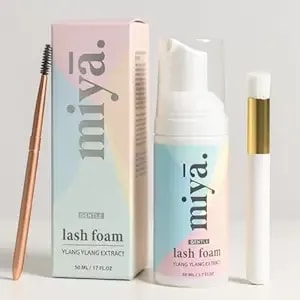 Eyelash Extension Cleanser + Rose Gold Mascara Wand & Brush - Eyelid Cleanser - Lash Bath - Paraben & Sulfate Free Makeup Remover Lash Cleanser For Extensions - Salon & Home - Miya Lash Shampoo 50ml