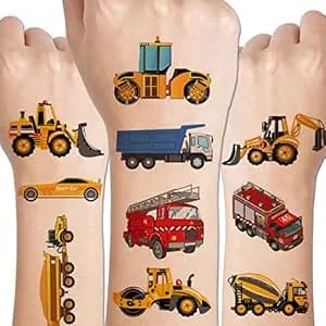 Charlent Cars And Trucks Tattoos For Kids - 14 Sheets Cars Construction Tractor Temporary Tattoos For Boys Birthday Party Favors Goodie Bag Fillers