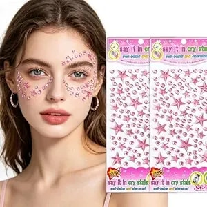 Pink Star Face Gems Stickers - Self-Adhesive Rhinestone Face Jewels, Sparkly Crystal Face Diamonds For Festival, Rave, Halloween, Music Party, Makeup Eye Body Temporary Stickers For Women Girls