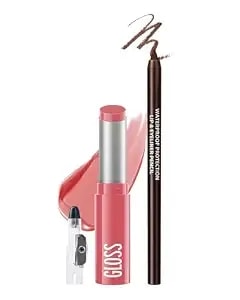 Moisturizing Lip Combo, Moisturizing Lipstick & Brown Lip Liner Makeup Kit, Hydrating Nude Pink Lipstick & Waterproof Creamy Brown Lip Liner Pencil With Sharpener Makeup Kit For Women-Set 07